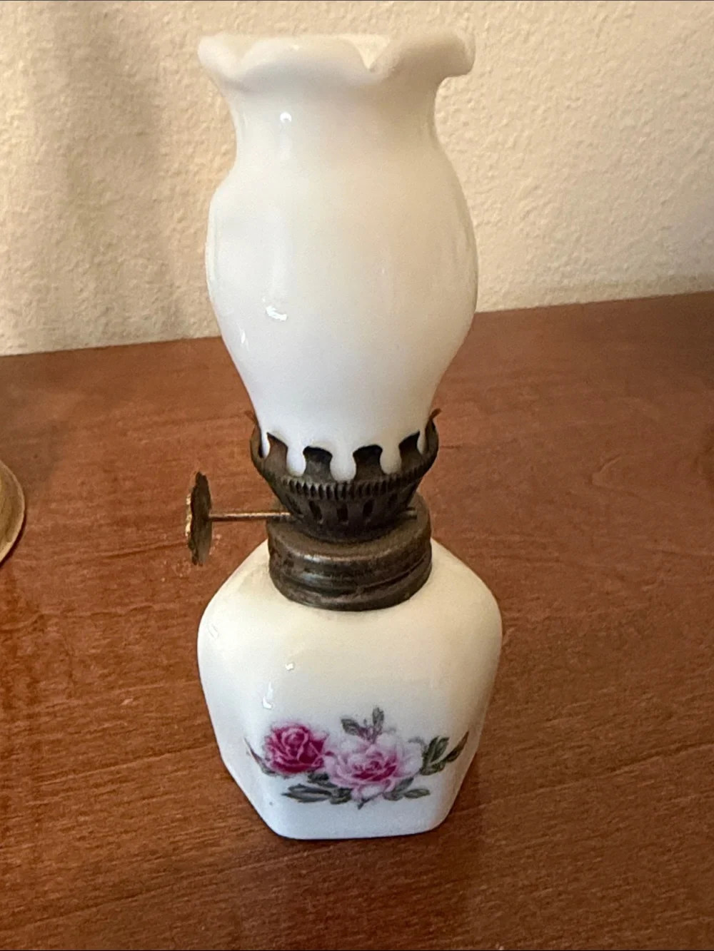 Miniature White Floral Milk Glass Mini Oil Lamp